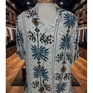 NO BOUNDARIES Men's Hawaiian Camp Shirt Palm Tree Geometric Design Rayon 3XL